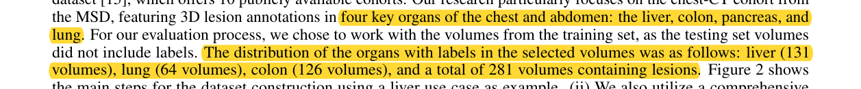 Highlighted sentences: four organs named, then counts for three of them and a total of 281